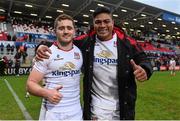 23 January 2016; Ulster's Paddy Jackson, left, and Nick Williams following their side's victory. European Rugby Champions Cup, Pool 1, Round 6, Ulster v Oyonnax, Kingspan Stadium, Ravenhill Park, Belfast, Co. Antrim. Picture credit: Ramsey Cardy / SPORTSFILE