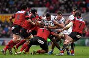 23 January 2016; Nick Williams, Ulster, is tackled by Soane Tonga'uiha, Oyonnax. European Rugby Champions Cup, Pool 1, Round 6, Ulster v Oyonnax, Kingspan Stadium, Ravenhill Park, Belfast, Co. Antrim. Picture credit: Ramsey Cardy / SPORTSFILE