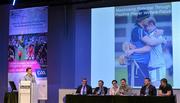 23 January 2016; In attendance at the Liberty Insurance GAA Annual Games Development Conference 2016 are, from left, MC Eoin Sheahan, Ger Ryan, Chairman GAA Medical and Scientific and Welfare Committee, Mr Kevin Moran, Consultant Surgeon, Donegal Team Doctor, Member GAA MSW Committee, Dr Edwenia O'Malley, Chartered Physiotherapist, Member GAA MSW Committee, Ross Munnelly, Laois Senior Footballer and former International Rules player, Dr Cian O'Neill, Head of Sport, Leisure and Childhood Studies Cork IT and Kildare Senior Football Manager, and Liam Sheedy, All-Ireland winning Hurling Manager 2010 with Tipperary. The theme of the conference was 'The Coach, The Player, The Game: Building Connections'. A range of speakers addressed issues related to the coaching and playing of gaelic games at adult level’. Croke Park, Dublin. Picture credit: Piaras Ó Mídheach / SPORTSFILE