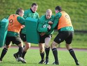 4 November 2009; Lock Paul O'Connell is tackled by, from left, Tom Court, Donnacha Ryan and Devin Toner during Ireland rugby squad training. University of Limerick, Limerick. Picture credit: Brendan Moran / SPORTSFILE