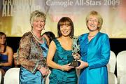 7 November 2009; Jacqui Frisby, of Kilkenny, is presented with her Camogie All-Star award by Joan O'Flynn, President of the Camogie Association, and Mary Hanafin T.D., Minister for Social and Family Affairs, during the 2009 Camogie All-Stars Awards, in association with O'Neills. Citywest Hotel, Conference, Leisure & Golf Resort, Dublin. Picture credit: Pat Murphy / SPORTSFILE