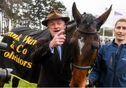 24 January 2016; Trainer Willie Mullins with Douvan after winning the Frank Ward Solicitors Arkle Novice Steeplechase. Leopardstown Racecourse, Leopardstown, Co. Dublin. Picture credit: Ramsey Cardy / SPORTSFILE