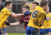 24 January 2016; David Wynne, Galway and Roscommon players from left, Brian Murtagh, Ronan Daly and Niall Daly confront each other. FBD Connacht League Final, Galway v Roscommon, Tuam Stadium, Tuam, Co. Galway. Picture credit: David Maher / SPORTSFILE