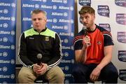 25 January 2016; In attendance at the launch of the 2016 Allianz Football Leagues are Mayo manager Stephen Rochford, left, and Eoin Cadogan, Cork. The season marks a special milestone as Allianz and the GAA recently announced  five-year extension of their sponsorship. Division 1 champions Dublin face Kerry in the curtain-raiser under lights in Croke Park this Saturday, while Cork welcome Mayo to Pairc Ui Rinn on Sunday. Croke Park, Dublin. Picture credit: Brendan Moran / SPORTSFILE