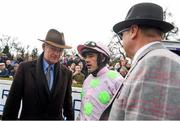 24 January 2016; Trainer Willie Mullins, jockey Ruby Walsh and owner Rich Ricci after sending out Douvan to win the Frank Ward & Co. Solictiors Arkle Novice Steeplechase. Leopardstown Racecourse, Leopardstown, Co. Dublin. Picture credit: Ramsey Cardy / SPORTSFILE