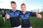 25 January 2016; Dundalk Grammar's Harry O’Neill and Andrew Cox celebrate after their victory over King's Hospital. Bank of Ireland Schools Fr. Godfrey Cup, Semi-Final, King's Hospital v Dundalk Grammar. Templeville Road, Dublin. Picture credit: Seb Daly / SPORTSFILE