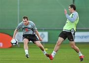 10 November 2009; Republic of Ireland's Anthony Stokes, left, in action against team-mate Darron Gibson during squad training ahead of their FIFA 2010 World Cup Qualifying Play-Off 1st leg match, against France on Saturday. Gannon Park, Malahide, Dublin. Picture credit: David Maher / SPORTSFILE