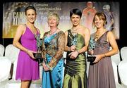 7 November 2009; Galway players, from left, Therese Maher, Anne Marie Hayes and Regina Glynn with their Camogie All-Star awards and Joan O'Flynn, President of the Camogie Association. 2009 Camogie All-Stars Awards, in association with O'Neills. Citywest Hotel, Conference, Leisure & Golf Resort, Dublin. Picture credit: Pat Murphy / SPORTSFILE