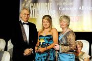 7 November 2009; Laura Connolly, Antrim, is presented with her Ulster Young Player of the Year award by Tony Towell, MD of O'Neills, and Joan O'Flynn, President of the Camogie Association, during the 2009 Camogie All-Stars Awards, in association with O'Neills. Citywest Hotel, Conference, Leisure & Golf Resort, Dublin. Picture credit: Pat Murphy / SPORTSFILE