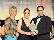 7 November 2009; Louise Donoghue, Meath, is presented with her Camogie Soaring Star award by Joan O'Flynn, President of the Camogie Association, and Paul Brady, three times World Handball Champion, during the 2009 Camogie Soaring Star Awards, in association with O'Neills. Citywest Hotel, Conference, Leisure & Golf Resort, Dublin. Picture credit: Pat Murphy / SPORTSFILE