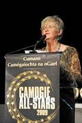 7 November 2009; Joan O'Flynn, President of the Camogie Association, speaking during the 2009 Camogie All-Stars Awards, in association with O'Neills. Citywest Hotel, Conference, Leisure & Golf Resort, Dublin. Picture credit: Pat Murphy / SPORTSFILE