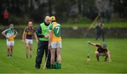 24 January 2016; Pat Camon, Offaly, is tended to by physio Nicholas Lalor. Bord na Mona Walsh Cup, Semi-Final, Wexford v Offaly, Kennedy Park, New Ross, Co. Wexford. Picture credit: Sam Barnes / SPORTSFILE