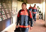 24 January 2016; Keith Earls, Munster, arrives for the game. European Rugby Champions Cup, Pool 4, Round 6, Benetton Treviso v Munster. Stadio Comunale di Monigo, Treviso, Italy. Picture credit: Diarmuid Greene / SPORTSFILE