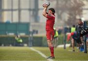 24 January 2016; Mike Sherry, Munster, prepares to throw into a lineout. European Rugby Champions Cup, Pool 4, Round 6, Benetton Treviso v Munster. Stadio Comunale di Monigo, Treviso, Italy. Picture credit: Diarmuid Greene / SPORTSFILE