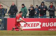 24 January 2016; Ronan O'Mahony, Munster, scores his side's fourth try. European Rugby Champions Cup, Pool 4, Round 6, Benetton Treviso v Munster. Stadio Comunale di Monigo, Treviso, Italy. Picture credit: Diarmuid Greene / SPORTSFILE