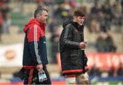 24 January 2016; Munster head coach Anthony Foley and Jack O'Donoghue in conversation at half-time. European Rugby Champions Cup, Pool 4, Round 6, Benetton Treviso v Munster. Stadio Comunale di Monigo, Treviso, Italy. Picture credit: Diarmuid Greene / SPORTSFILE