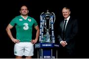 27 January 2016: Ireland captain Rory Best and head coach Joe Schmidt in attendance at the RBS Six Nations launch. The Hurlingham Club, Ranelagh Gardens, London, England. Picture credit: Paul Harding / SPORTSFILE