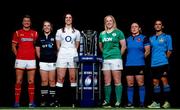 27 January 2016: Pictured are, from left to right, Wales captain Rachel Taylor, Scotland captain Lisa Martin, England captain Sarah Hunter, Ireland captain Niamh Briggs, Italy captain Sara Barattin and France captain Gaelle Mignot in attendance at the RBS Six Nations launch. The Hurlingham Club, Ranelagh Gardens, London, England. Picture credit: Paul Harding / SPORTSFILE