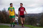 27 January 2016: Donegal's Frank McGlynn, left, and Down's Mark Poland in attendance at the 2016 Allianz Football League launch. Malone House, Belfast, Co. Antrim. Down host Donegal in the opening round of the Allianz Football League Division 1 in Pairc Esler, Newry this Saturday, January 30th. Picture credit: Seb Daly / SPORTSFILE