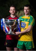 27 January 2016: Donegal's Frank McGlynn, left, and Down's Mark Poland in attendance at the 2016 Allianz Football League launch. Malone House, Belfast, Co. Antrim. Down host Donegal in the opening round of the Allianz Football League Division 1 in Pairc Esler, Newry this Saturday, January 30th. Picture credit: Seb Daly / SPORTSFILE
