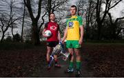 27 January 2016: Donegal's Frank McGlynn, right, and Down's Mark Poland in attendance at the 2016 Allianz Football League launch. Malone House, Belfast, Co. Antrim. Down host Donegal in the opening round of the Allianz Football League Division 1 in Pairc Esler, Newry this Saturday, January 30th. Picture credit: Seb Daly / SPORTSFILE
