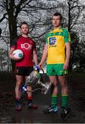 27 January 2016: Donegal's Frank McGlynn, right, and Down's Mark Poland in attendance at the 2016 Allianz Football League launch. Malone House, Belfast, Co. Antrim. Down host Donegal in the opening round of the Allianz Football League Division 1 in Pairc Esler, Newry this Saturday, January 30th. Picture credit: Seb Daly / SPORTSFILE