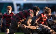 27 January 2016; Anu Awonusi, Kilkenny College, is tackled by Simon Meagher, Cistercian College. Bank of Ireland Leinster Schools Senior Cup, 1st Round, Kilkenny College v Cistercian College, Roscrea, Portarlington RFC, Portarlington, Co. Laois. Picture credit: Matt Browne / SPORTSFILE
