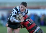 27 January 2016; Alan Tynan, Cistercian College, is tackled by Joshua Miller, Kilkenny College. Bank of Ireland Leinster Schools Senior Cup, 1st Round, Kilkenny College v Cistercian College, Roscrea, Portarlington RFC, Portarlington, Co. Laois. Picture credit: Matt Browne / SPORTSFILE