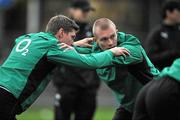 11 November 2009; Ireland's Keith Earls and team-mate Ronan O'Gara during squad training ahead of their Autumn International Guinness Series 2009 match against Australia on Sunday. Ireland rugby squad training, Donnybrook Stadium, Dublin. Picture credit: Brian Lawless / SPORTSFILE