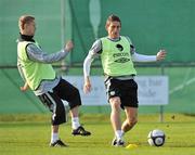 13 November 2009; Republic if Ireland's Damien Duff in action against team-mate Keith Andrews during squad training ahead of their FIFA 2010 World Cup Qualifying Play-Off 1st leg match against France on Saturday. Gannon Park, Malahide, Dublin. Picture credit: David Maher / SPORTSFILE