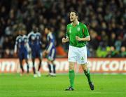 14 November 2009; John O'Shea, Republic of Ireland, reacts to one of his side's first half missed opportunities. FIFA 2010 World Cup Qualifying Play-off 1st Leg, Republic of Ireland v France, Croke Park, Dublin. Picture credit: Stephen McCarthy / SPORTSFILE