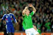 14 November 2009; Liam Lawrence, Republic of Ireland, reacts after missing an opportunity. FIFA 2010 World Cup Qualifying Play-off 1st Leg, Republic of Ireland v France, Croke Park, Dublin. Photo by Sportsfile