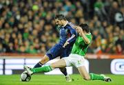 14 November 2009; Sean St. Ledger, Republic of Ireland, in action against Andre-Pierre Gignac, France. FIFA 2010 World Cup Qualifying Play-off 1st Leg, Republic of Ireland v France, Croke Park, Dublin. Picture credit: Matt Browne / SPORTSFILE