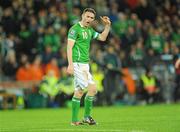 14 November 2009; Robbie Keane, Republic of Ireland, reacts to a decision by the referee during the second half. FIFA 2010 World Cup Qualifying Play-off 1st Leg, Republic of Ireland v France, Croke Park, Dublin. Picture credit: Stephen McCarthy / SPORTSFILE