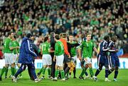 14 November 2009; Players from both, the Republic of Ireland and France confront each other at the end of the game. FIFA 2010 World Cup Qualifying Play-off 1st Leg, Republic of Ireland v France, Croke Park, Dublin. Picture credit: David Maher / SPORTSFILE