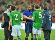 14 November 2009; theirry Henry, France, and Richard Dunne, Republic of Ireland at the end of the game. FIFA 2010 World Cup Qualifying Play-off 1st Leg, Republic of Ireland v France, Croke Park, Dublin. Picture credit: David Maher / SPORTSFILE