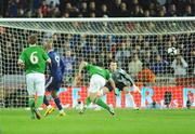 14 November 2009; Nicolas Anelka, France, shoots to score his side's first goal. FIFA 2010 World Cup Qualifying Play-off 1st Leg, Republic of Ireland v France, Croke Park, Dublin. Picture credit: Stephen McCarthy / SPORTSFILE