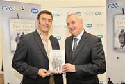11 November 2009; Former Galway Hurling captain Joe Connolly with Uachtarán CLG Criostóir Ó Cuana at the launch of  “The GAA - A People’s History”. Bailey Allen Hall, NUI Galway, Galway. Picture credit: David Maher / SPORTSFILE