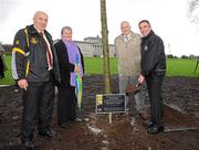 12 November 2009; Danny Murphy, Provincial Director Ulster GAA, Catherine O'Hara, Chairperson Ulster Camogie, Edgar Jardine, Deputy secretaery, Deptartment Culture, Arts and Leisure, and Tom Daly, President Ulster GAA, at the tree planting at Stormont to mark the GAA's 125th Anniversary. Stormont Estate, Belfast, Co. Antrim. Picture credit: Oliver McVeigh / SPORTSFILE