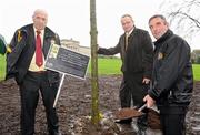 12 November 2009; Danny Murphy, Provincial Director Ulster GAA, Trevor Ringland, Chairman of the One Small Step campaign, and Tom Daly, President Ulster GAA, at the tree planting at Stormont to mark the GAA's 125th Anniversary. Stormont Estate, Belfast, Co. Antrim. Picture credit: Oliver McVeigh / SPORTSFILE