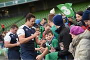 29 January 2016; Ireland's Mike McCarthy signs autographs for supporters at an open training session. Ireland Rugby Squad Signing Session. Aviva Stadium, Lansdowne Road, Dublin. Picture credit: Ramsey Cardy / SPORTSFILE