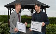 29 January 2016; Dublin footballer Jonny Cooper, left, and Mayo footballer Ger Cafferkey who were among those who graduated today from the GPA Jim Madden Leadership Programme. Maynooth University announced the accreditation of the Programme today, designed to develop leadership skills amongst county Gaelic football, hurling, ladies football and camogie players. Radisson Hotel, Dublin Airport, Dublin. Picture credit: Piaras Ó Mídheach / SPORTSFILE