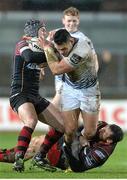 29 January 2016; Ben Te’o, Leinster, is tackled by Adam Hughes and Adam Warren, Newport Dragons. Guinness PRO12, Round 13, Newport Dragons v Leinster, Rodney Parade, Newport, Wales. Picture credit: Ben Evans / SPORTSFILE