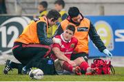 30 January 2016; Ronan O'Mahoney, Munster, receives medical attention. Guinness PRO12, Round 13, Zebre v Munster, Stadio Sergio Lanfranchi, Parma, Italy. Picture credit: Roberto Bregani / SPORTSFILE