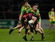 30 January 2016; Conaail McGovern, Down, in action against Michael Carroll and Ciaran Thompson, Donegal. Allianz League, Division 1, Round 1, Down v Donegal, Páirc Esler, Newry, Co. Down. Picture credit: Oliver McVeigh / SPORTSFILE