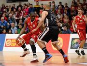 30 January 2016; Michael Bonaparte, Templeogue, in action against Isaac Westbrooks, GCD Swords Thunder. Basketball Ireland Men's National Cup Final, GCD Swords Thunder v Templeogue, National Basketball Arena, Tallaght, Co. Dublin. Picture credit: Sam Barnes / SPORTSFILE