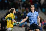 30 January 2016; Dean Rock, Dublin, shakes hands with Brendan Kealy, Kerry, after the game. Allianz Football League, Division 1, Round 1, Dublin v Kerry, Croke Park, Dublin. Picture credit: Dáire Brennan / SPORTSFILE