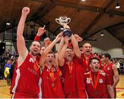 30 January 2016; Templeogue celebrate with the cup. Basketball Ireland Men's National Cup Final, GCD Swords Thunder v Templeogue, National Basketball Arena, Tallaght, Co. Dublin. Picture credit: Sam Barnes / SPORTSFILE