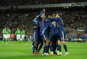 14 November 2009; Nicolas Anelka, France, celebrates with team-mates after scoring his side's first goal. FIFA 2010 World Cup Qualifying Play-off 1st Leg, Republic of Ireland v France, Croke Park, Dublin. Photo by Sportsfile