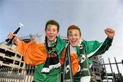 15 November 2009; Ireland supporters Jason Callaghan, left, and Conor O'Sullivan, from Donegal, on the way to the match. Autumn International Guinness Series 2009, Ireland v Australia, Croke Park, Dublin. Picture credit: Stephen McCarthy / SPORTSFILE